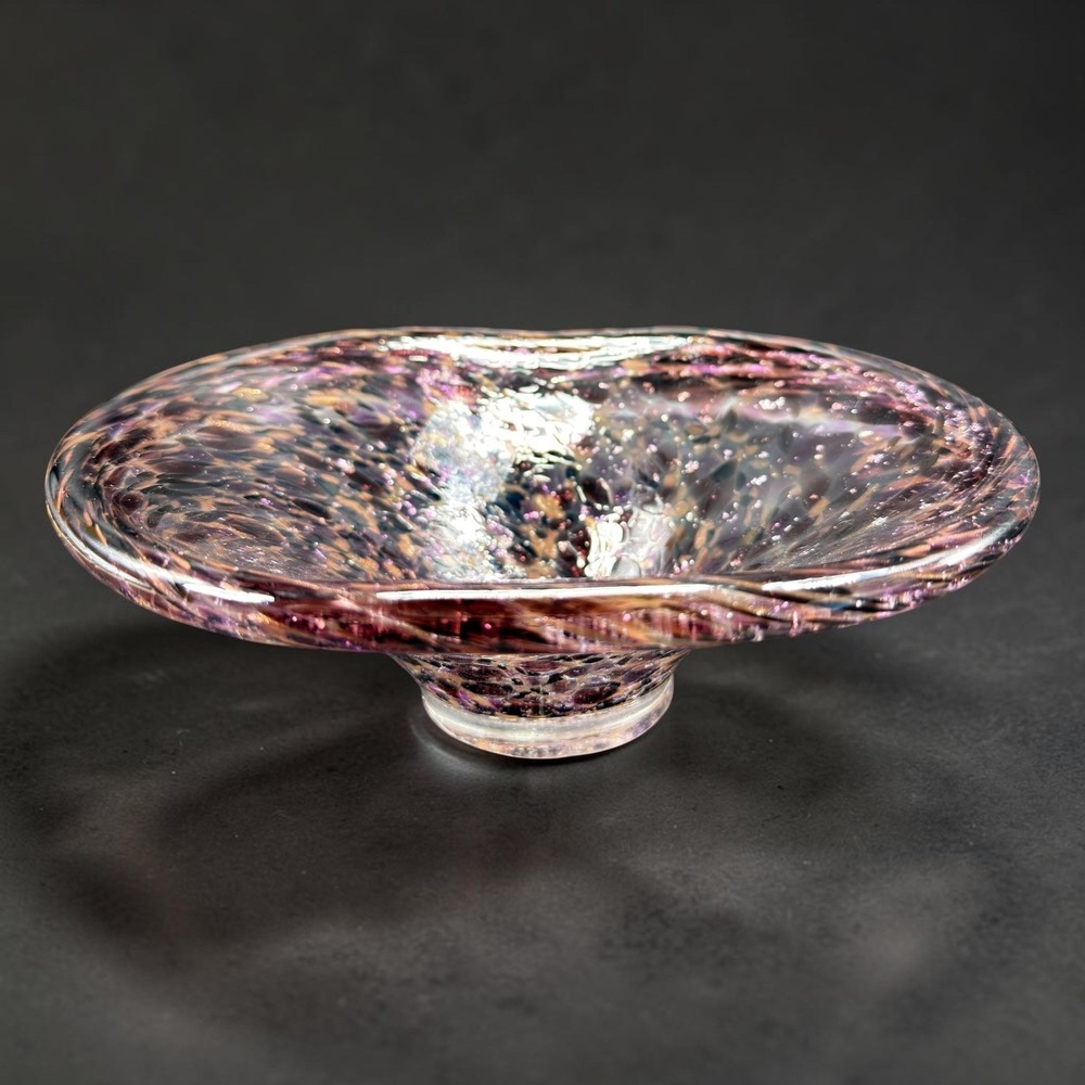 Julia‎ Knight Hand Blown Italy Art Glass Bowl Dish Purple Amber Silver Confetti